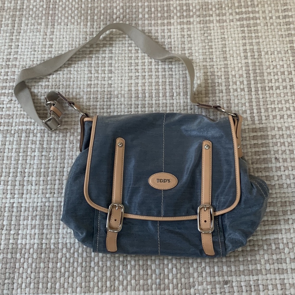 Crossbody. Light denim. Leather. TODS